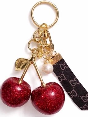 Jumbo Cherry Charm Keychain with Fashion Ribbon